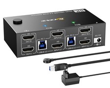 8K Dual Monitor HDMI KVM Switch 2 PC 2 Monitors USB 3.0 w/ Cables Remote picture