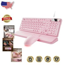 Cute Pink Keyboard Mouse, RGB Lighting, Detachable Wrist Rest, Quiet & Ergonomic picture