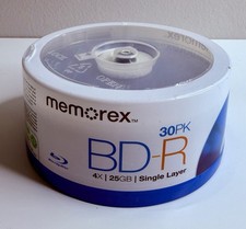 NEW Memorex 30 Pack Blu-Ray Discs BD-R 4X 25GB Single Layer Discs Factory Sealed picture