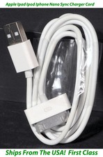 Apple Sync Charger Cord for Ipad Ipod Nano Iphone 4 - 3ft 30 Pin Gen 1 & 2 White picture
