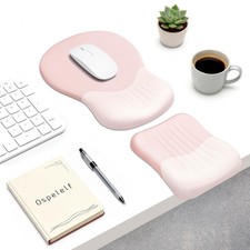 Ospelelf Mouse Pad with Wrist Rest Set Foam L-Shaped 17.1 x 2.9 inches, Pink picture