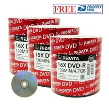 300 Pack Ridata DVD-R 16X 4.7GB 120 Min Silver Logo Top Blank Recordable Disc picture