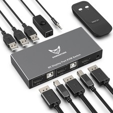 KVM Switch 8K DisplayPort 2 Computers 1 Monitor DP1.4 USB 3.0 Complete for 2 PC picture