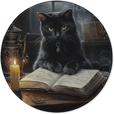 Witchy Black Cat Reading Book round Mouse Pad for Desk 7.9X7.9, Dark Academia Go picture