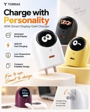 TORRAS 45W USB C GaN Fast Charger Smart Emoji Display PD for iPhone MacBook picture