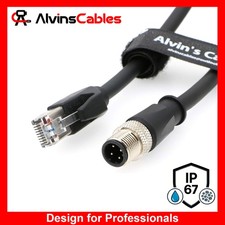 M12 4Pin D Coded to RJ45 Ethernet Cable SFTP 24AWG Black PUR Jacket P67 3.2ft/1M picture
