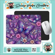 Mouse Pad Purple Butterflies Flowers Colorful Floral Anti Slip Back Easy Clean picture