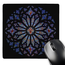 3dRose 8 x 8 x 0.25 Inches Mouse Pad, Stained Glass Rose Window Cathedral picture