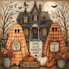 Halloween Mouse Pad Plaid Ghosts Haunted House Autumn Fall Decor 9x7 Non-Slip picture