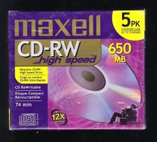 Factory Sealed 5pack Maxwell CD-RW High Speed 74 minute 650MB rewritable CD disc picture