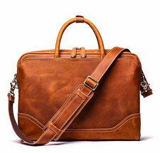 Leather Laptop Shoulder/Messenger Bag, Briefcase, Tan, 15 in, Unisex picture
