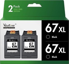 67XL Black Ink Cartridge 2 Pack Compatible with HP Printers High Yield picture