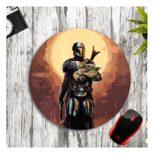 THE MANDALORIAN GROGU STAR WARS INSPIRED ART CUSTOM ROUND PC MOUSE PAD DESK MAT picture