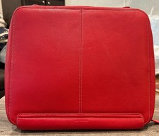Levenger Red Leather Zipper Portfolio Organizer Laptop Travel Case Rare Office picture