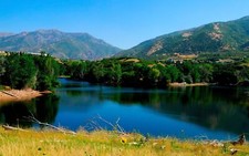 Landscape lake mountains summer village Custom Gaming Mat Desk picture
