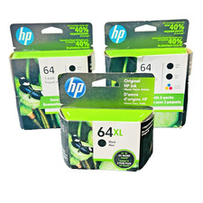 3 Genuine HP 64 Ink Cartridge Lot (2 Triple Combo Packs + 1 Black) Expired 07/22 picture