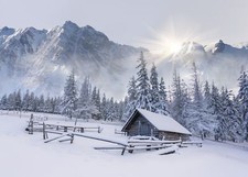 Landscape winter mountains cabin forest snow cold ice Custom Gaming Mat Desk picture