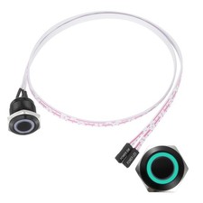 Chassis Metal Button 16mm Ring Green LED Power Button 60cm Wire Black picture