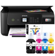 Lightly Used Espon EcoTank Printer With Sublimation Ink Bottles Bundle - Black picture