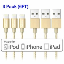 3X 6Ft Lightning Cable MFi Certified USB Charge/Sync Cord for iPhone iPad Gold picture
