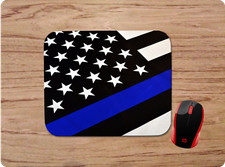 THIN BLUE LINE SUPPORT THE POLICE AMERICAN FLAG CUSTOM NONSLIP MOUSEPAD DESK MAT picture