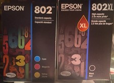 Bundle of 2 Genuine Epson Ink cartridges 1 - 802XL Black & 1-802 expire 2029. picture
