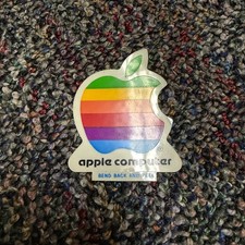Vintage 80s Small Apple Macintosh Computer Decal Sticker Rainbow Mac picture