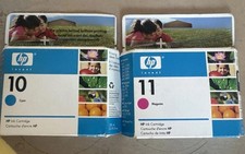 Two genuine HP Printer Ink Cartridges 10 C4841A Cyan 11 C4837A Magenta Expired picture