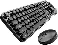 Wireless Keyboard and Mouse Combo, Retro Typewriter Style Keyboard with Round... picture