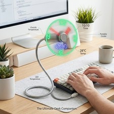 1PC Mini USB LED Clock Fan Powered Cooling Flashing Real Time Display Function picture