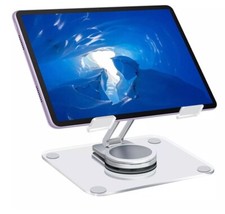 Acrylic Tablet Stand with Rotating Base, Foldable Clear Tablet Holder for Desk picture