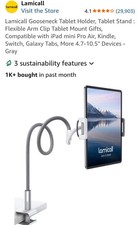 Lamicall Gooseneck Tablet Holder Flexible Arm Clip Tablet Mount Stand picture