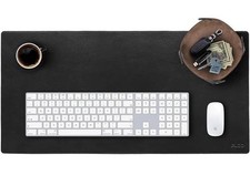 Elizo Leather Desk Mat Set - Real Full-Grain Leather Carbon 32”x16” NEW picture