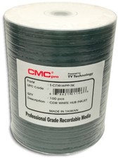 100-Pak CMC Pro (TY Technology) White Inkjet Hub Printable 52X 80-Minute CDR's picture