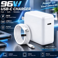 96W/65W USB-C Charger PD Power Adapter For Samsung Chromebook Pro 13.3
