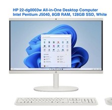 HP 22-dg0003w All-in-One Desktop, Intel Pentium J5040, 8GB RAM, 128GB SSD, White picture
