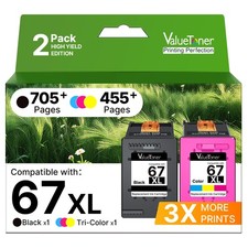 Valuetoner 67XL Ink Cartridges Black/Color Combo Pack 2-Pack picture