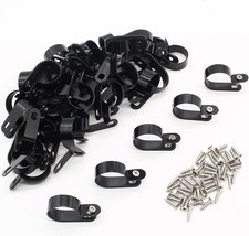 50 Pack R-Type Cable Clip Wire Clamp, Nylon Screw Mounting Cord Fastener Clips w picture