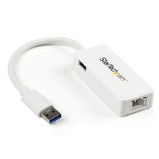 StarTech USB31000SPTW USB 3.0 to Gigabit Ethernet Adapter NIC w/ USB Port- White picture