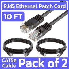 2 Pack Black Cat5e RJ45 Ethernet Patch Cord 10ft Internet Wire LAN Network Cable picture