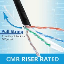 Cat6, Solid Bare Copper, CMR Rated, 1000ft Bulk Network Cable, BLACK Skyline picture