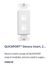 Leviton CAT 41642-W Quickport Decora Insert 2 Port White picture