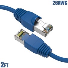 2FT Cat6A Network LAN Ethernet SSTP Shielded Patch Cable Gold 26AWG Copper Blue picture
