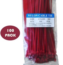 100 Pack - 200 X 2.5MM Nylon Cable Tie Wraps in Red - Tuff Jacks picture