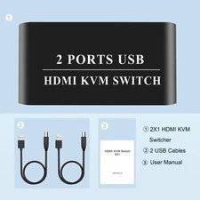 wiistar HDMI KVM Switch 2x1 USB 2.0 Switcher for 2 PC Share Mouse Keyboard 4K picture