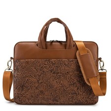 Embossed PU Leather 360° Heavy Duty Protective Laptop Sleeve (Coffee Flower, ... picture
