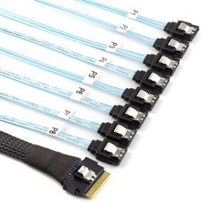Cablecy Slimline SAS 4.0 SFF-8654 8i 74pin Host Raid to 8 SATA 7pin Fanout Cable picture