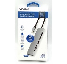 Vivitar-Type-C 6 In 1 USB Aluminum Hub SD/Micro SD Card Reader 4K 3 USB Ports picture