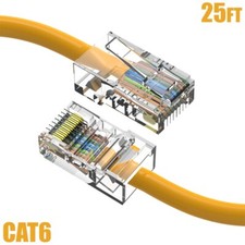 25FT Cat6 RJ45 Ethernet LAN Network UTP Cable Non Boot Copper Gold 24AWG Yellow picture