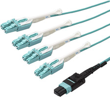 3M (10Ft) MTP(F)/PC to 4X LC/PC Duplex Breakout OM3 Multimode Fiber Optic Cable, picture